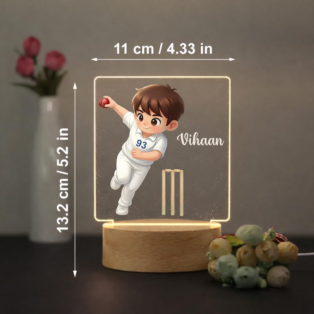 SNAPTRAP Personalized Sports LED Name Light - Cricket Test Bowler