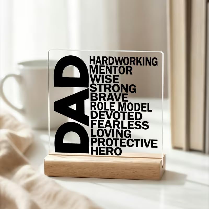 SNAPTRAP Inspirational Dad Acrylic Plaque with Wooden Base, Appreciation Gift for Father, Motivational Desk Decor Sign, Fathers Day, Birthday, Thank You Present for Dad, Home Office Display - Default Title