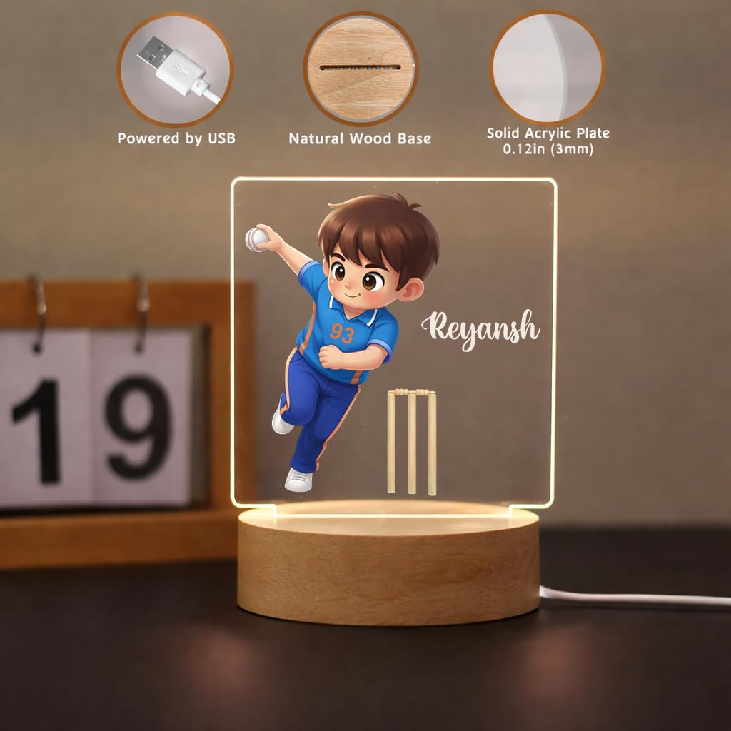 SNAPTRAP Personalized Sports LED Name Light - Cricket One Day Bowler