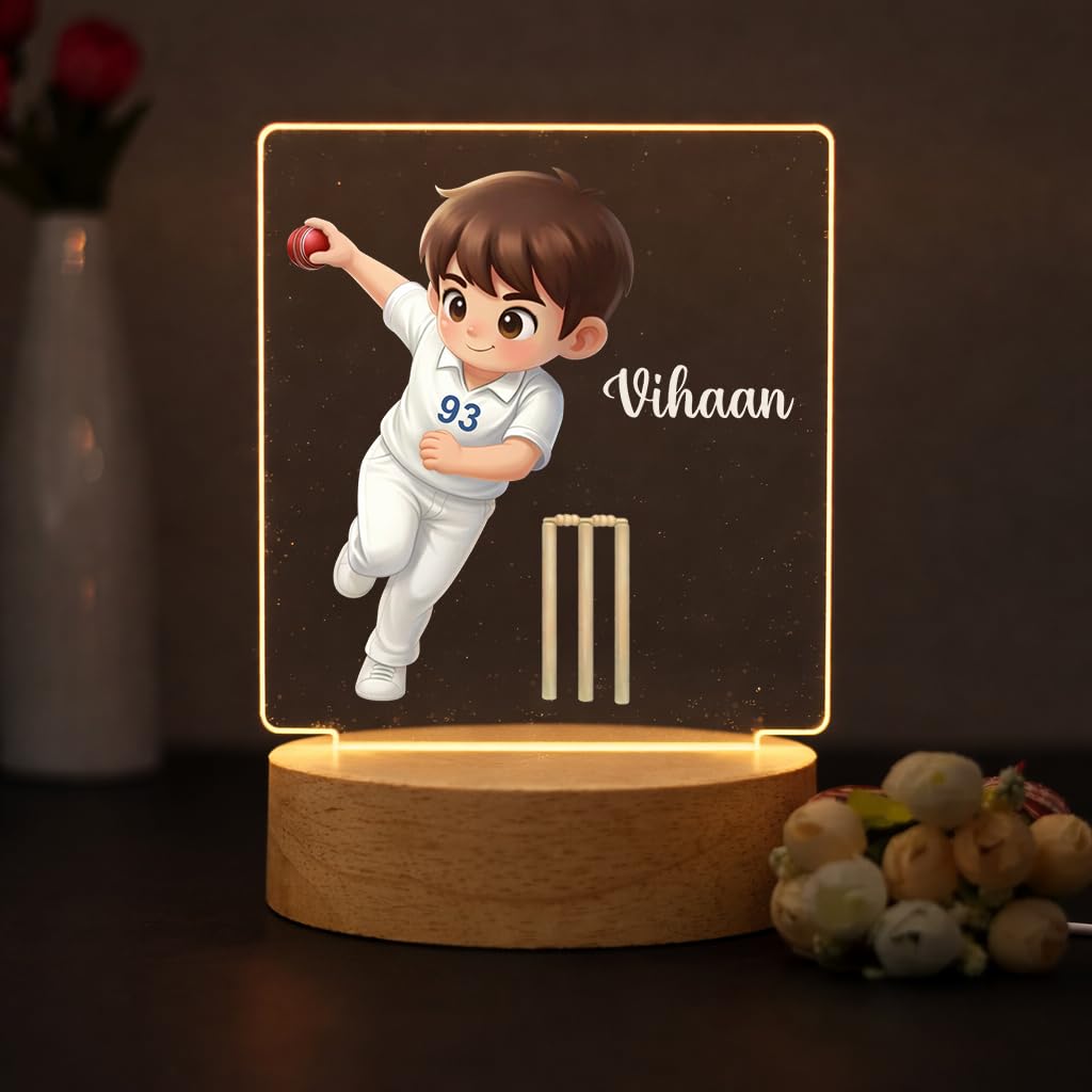 SNAPTRAP Personalized Sports LED Name Light - Cricket Test Bowler