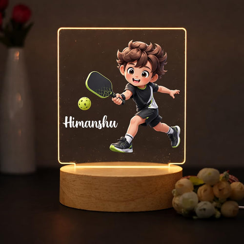 Personalised Cricket and Football LED Name Light – Custom Sports Night Lamp — Pickleball Boy
