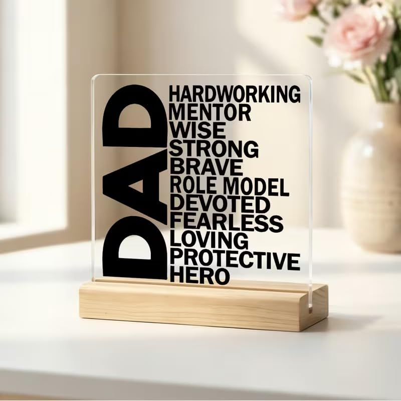 SNAPTRAP Inspirational Dad Acrylic Plaque with Wooden Base, Appreciation Gift for Father, Motivational Desk Decor Sign, Fathers Day, Birthday, Thank You Present for Dad, Home Office Display - Default Title