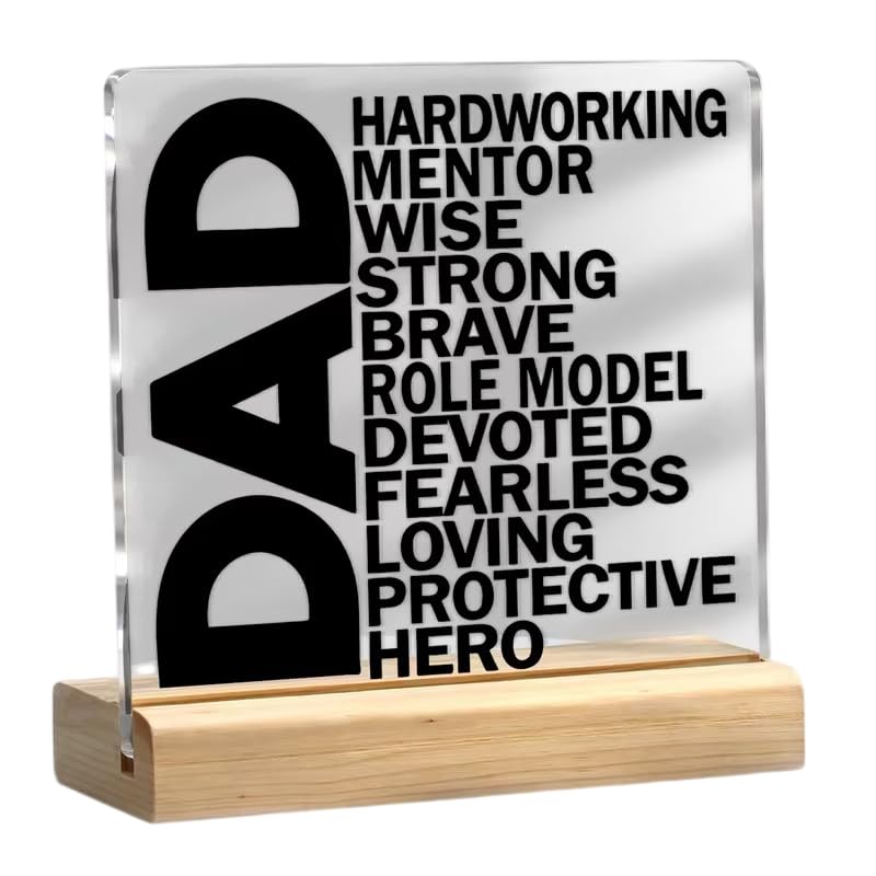 SNAPTRAP Inspirational Dad Acrylic Plaque with Wooden Base, Appreciation Gift for Father, Motivational Desk Decor Sign, Fathers Day, Birthday, Thank You Present for Dad, Home Office Display - Default Title