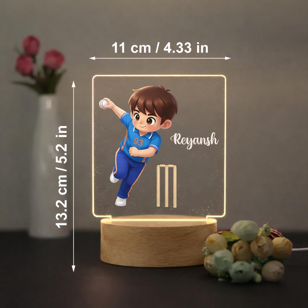 SNAPTRAP Personalized Sports LED Name Light - Cricket One Day Bowler