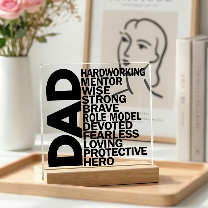 SNAPTRAP Inspirational Dad Acrylic Plaque with Wooden Base, Appreciation Gift for Father, Motivational Desk Decor Sign, Fathers Day, Birthday, Thank You Present for Dad, Home Office Display - Default Title