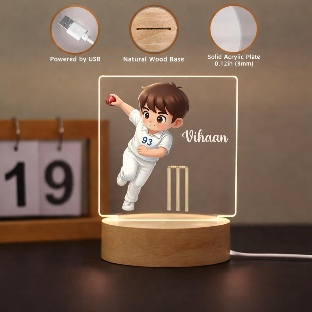 SNAPTRAP Personalized Sports LED Name Light - Cricket Test Bowler