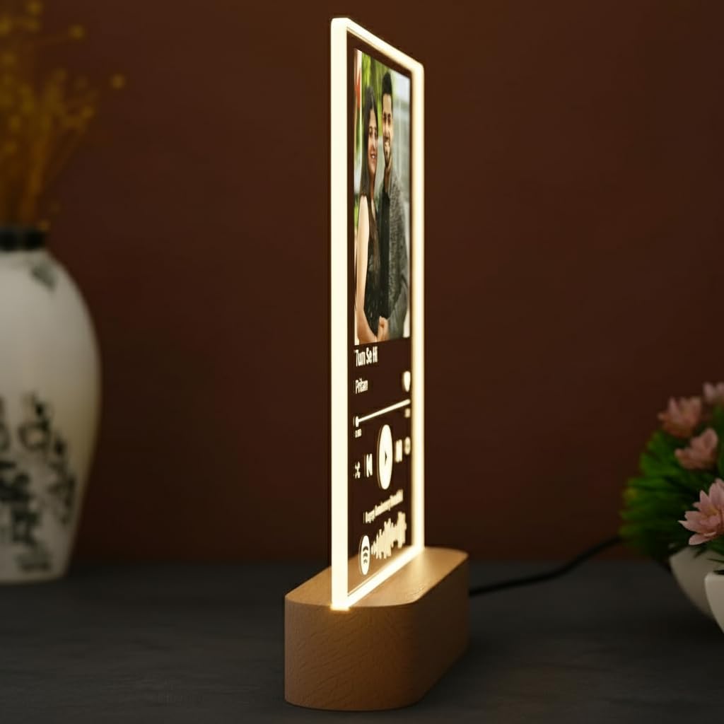 SNAPTRAP Customized Photo Spotify Plaque with Song Code, Acrylic Photo Frame Personalized Gift with Wooden LED Stand, Music Frame Spotify Frame Customised for Birthday Anniversary Wedding - Default Title