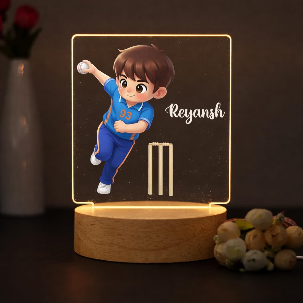 SNAPTRAP Personalized Sports LED Name Light - Cricket One Day Bowler