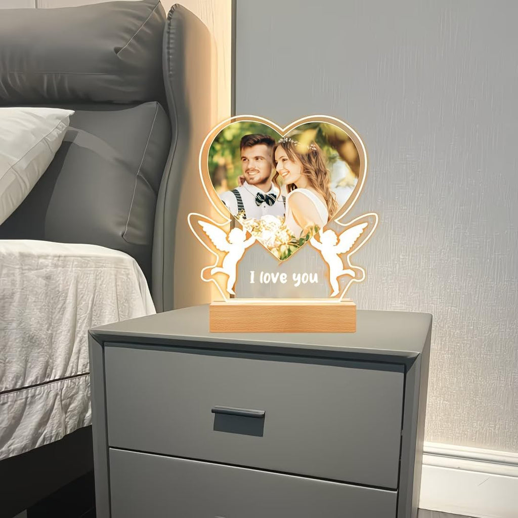 SNAPTRAP Personalized LED Acrylic Photo Lamp with Wooden Base - Love Photo Lamp 2