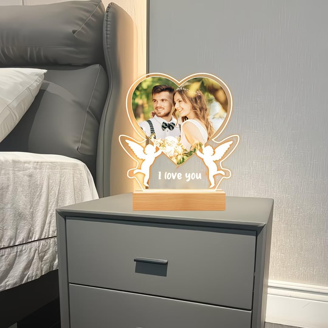 SNAPTRAP Personalized LED Acrylic Photo Lamp with Wooden Base - Love Photo Lamp 2