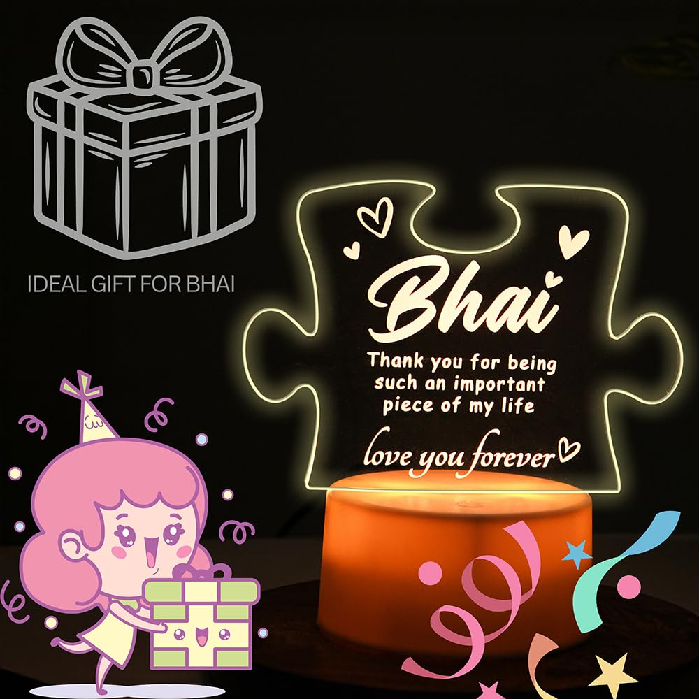 SNAPTRAP Rakhi Puzzle Engraved LED Side Table Lamp - Bhai