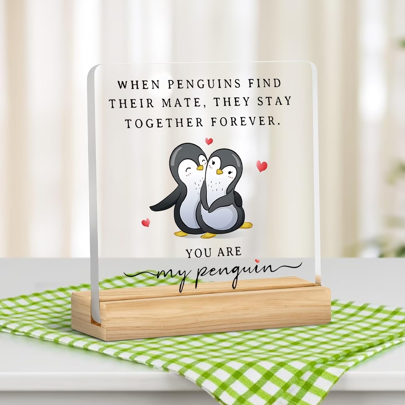 SNAPTRAP Penguin Love Acrylic Plaque with Wooden Base - Default Title