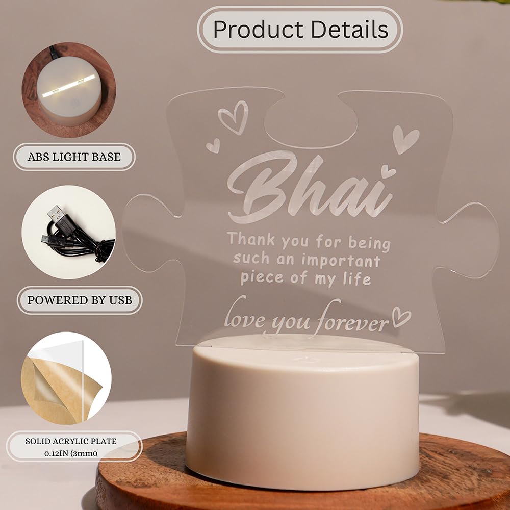 SNAPTRAP Rakhi Puzzle Engraved LED Side Table Lamp - Bhai