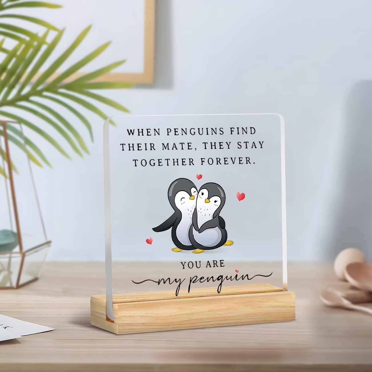 SNAPTRAP Penguin Love Acrylic Plaque with Wooden Base - Default Title