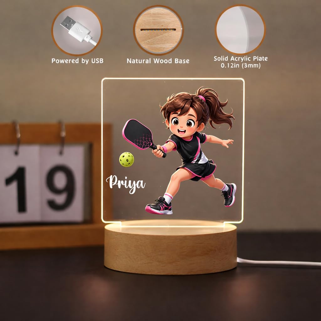 SNAPTRAP Personalized Sports LED Name Light - Pickleball Girl