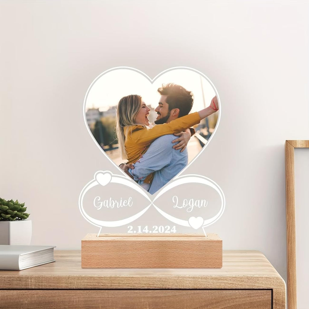 SNAPTRAP Personalized LED Acrylic Photo Lamp with Wooden Base - Heart Infinity
