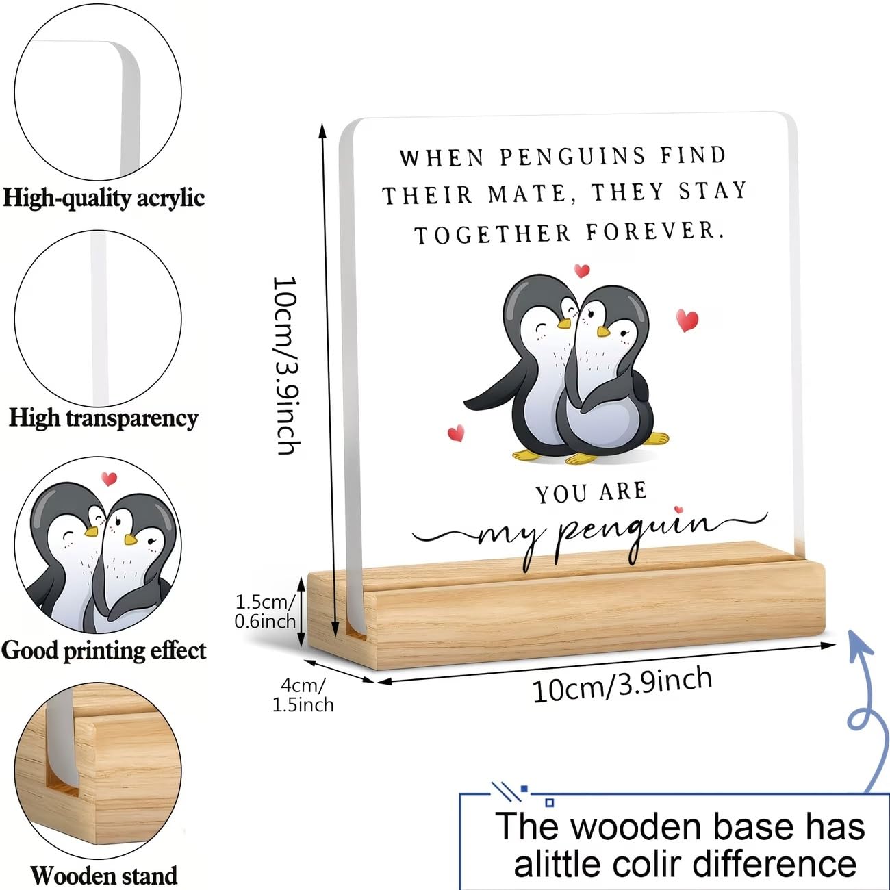 SNAPTRAP Penguin Love Acrylic Plaque with Wooden Base - Default Title