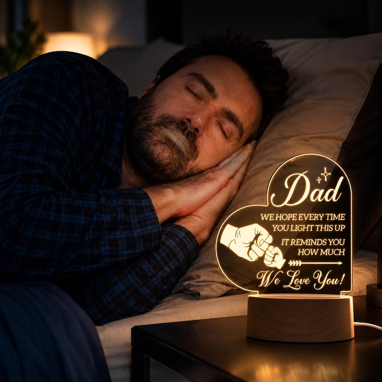 SNAPTRAP Best Dad Heart-Shaped LED Acrylic Lamp with Wooden Base - Default Title