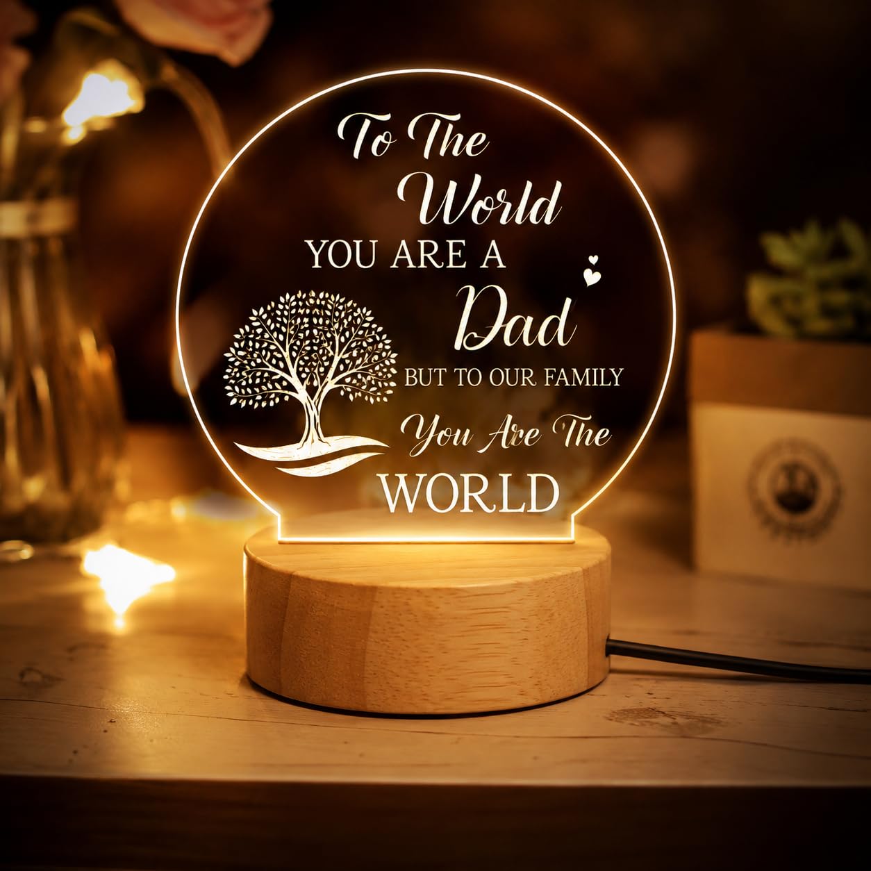 SNAPTRAP Best Dad Round LED Night Light with Wooden Base - Default Title