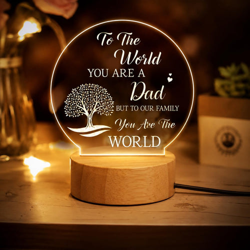 SNAPTRAP Best Dad Round LED Night Light with Wooden Base