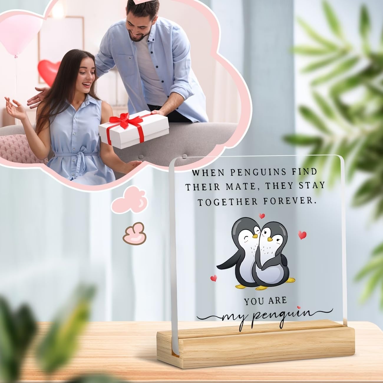 SNAPTRAP Penguin Love Acrylic Plaque with Wooden Base - Default Title