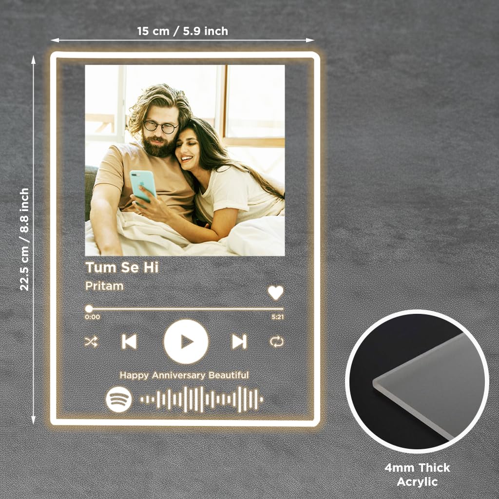 SNAPTRAP Customized Photo Spotify Plaque with Song Code, Acrylic Photo Frame Personalized Gift with Wooden LED Stand, Music Frame Spotify Frame Customised for Birthday Anniversary Wedding - Default Title