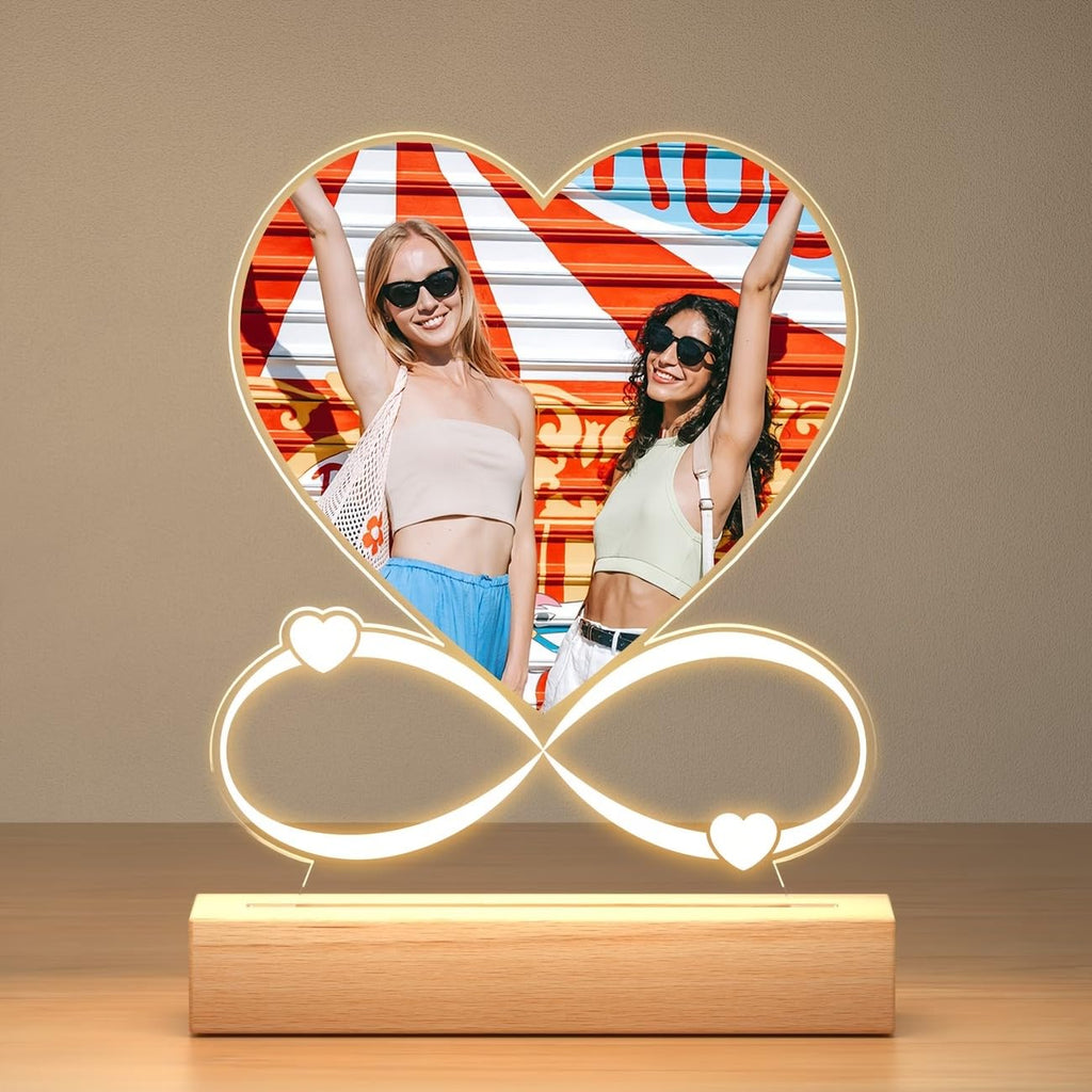 SNAPTRAP Personalized LED Acrylic Photo Lamp with Wooden Base - Heart Infinity