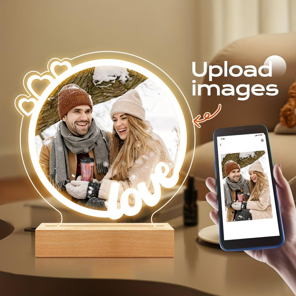 SNAPTRAP Personalized LED Acrylic Photo Lamp with Wooden Base - Love Photo Lamp