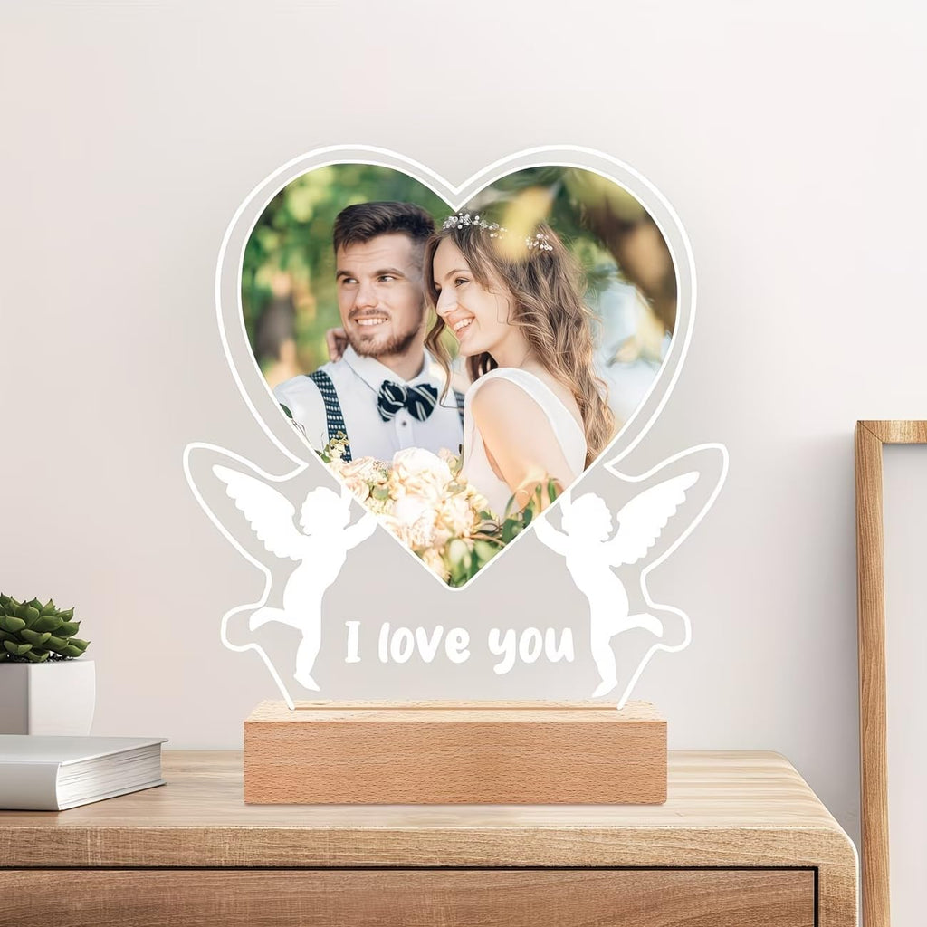 SNAPTRAP Personalized LED Acrylic Photo Lamp with Wooden Base - Love Photo Lamp 2
