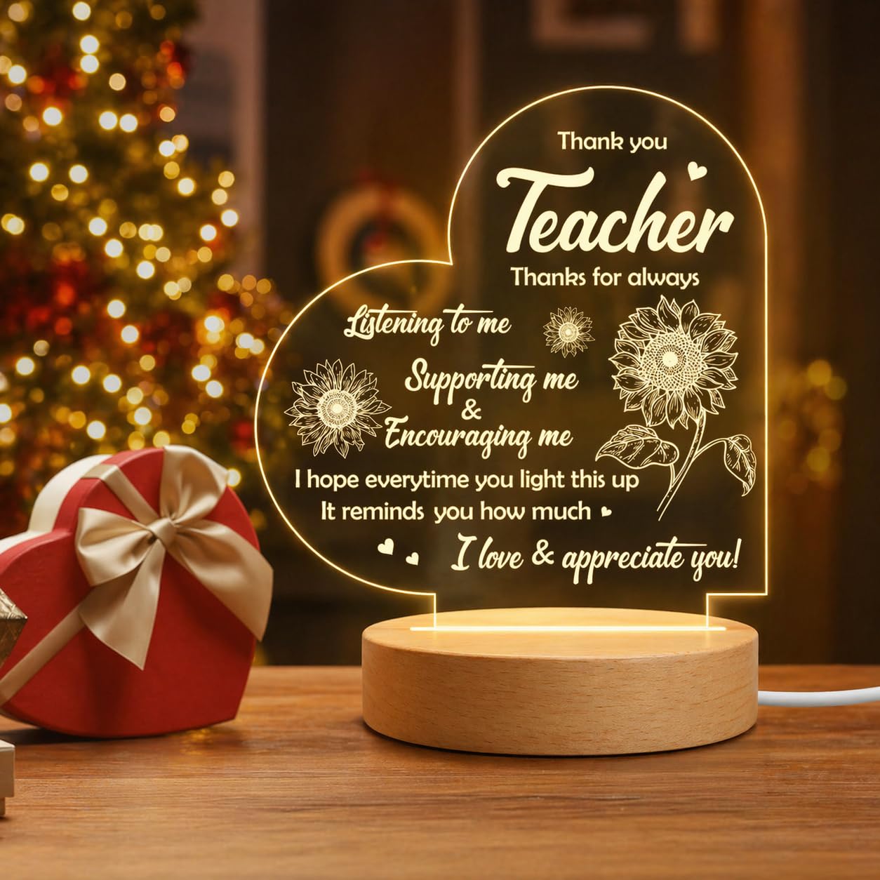 SNAPTRAP Best Teacher Heart-Shaped LED Side Table Lamp - Default Title