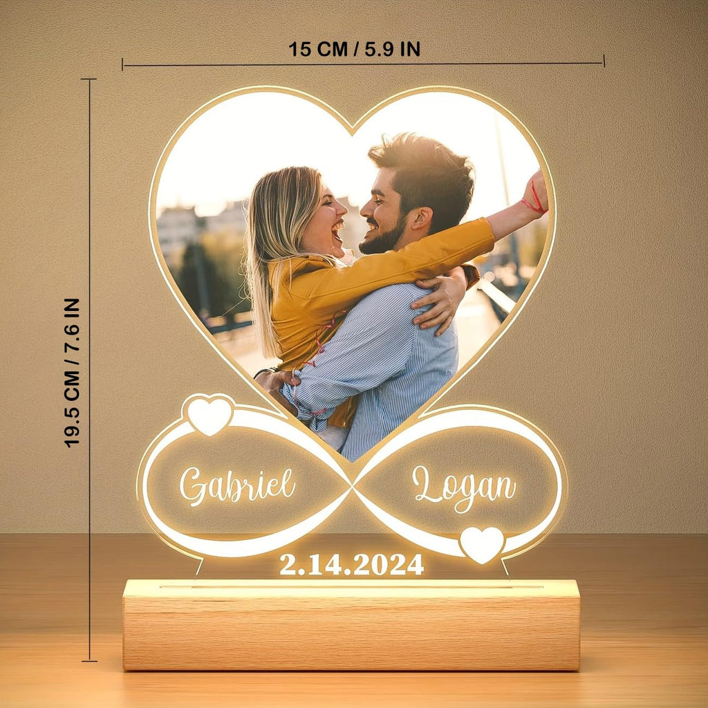 SNAPTRAP Personalized LED Acrylic Photo Lamp with Wooden Base - Heart Infinity