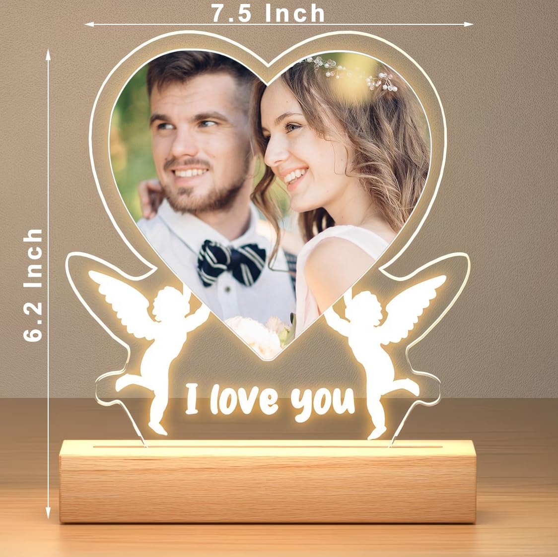 SNAPTRAP Personalized LED Acrylic Photo Lamp with Wooden Base - Love Photo Lamp 2