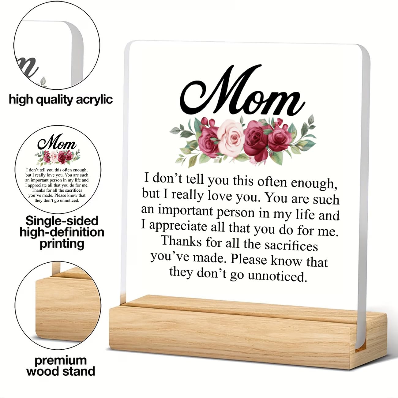 SNAPTRAP Mom Gift Acrylic Plaque with Wooden Base Stand - Default Title