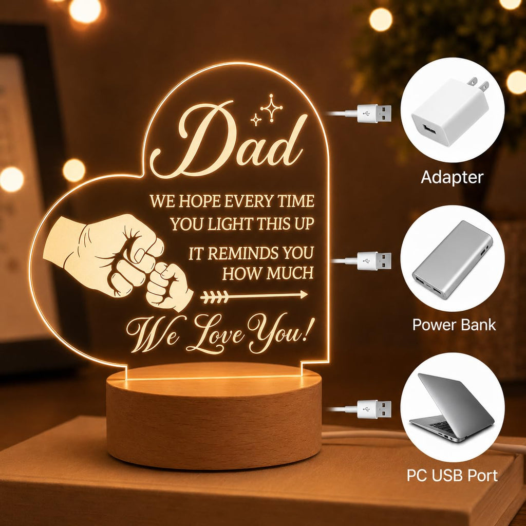 SNAPTRAP Best Dad Heart-Shaped LED Acrylic Lamp with Wooden Base - Default Title