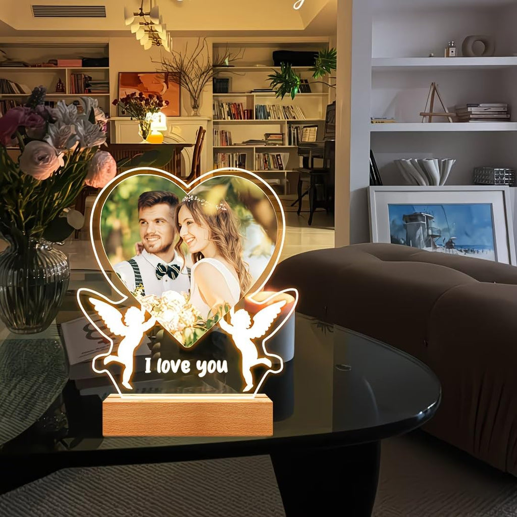 SNAPTRAP Personalized LED Acrylic Photo Lamp with Wooden Base - Love Photo Lamp 2