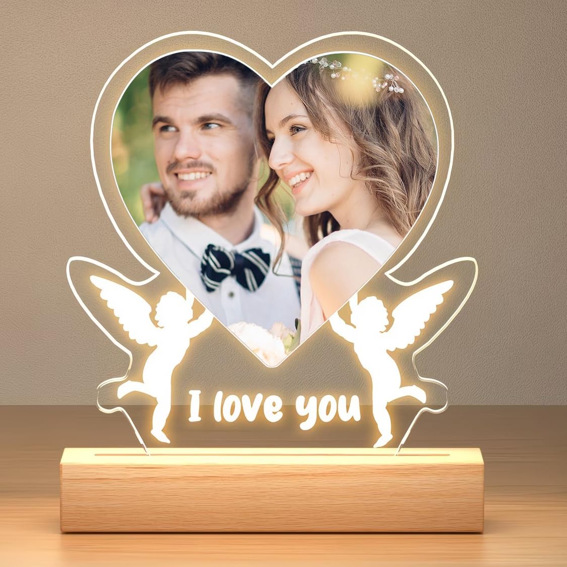 SNAPTRAP Personalized LED Acrylic Photo Lamp with Wooden Base - Love Photo Lamp 2
