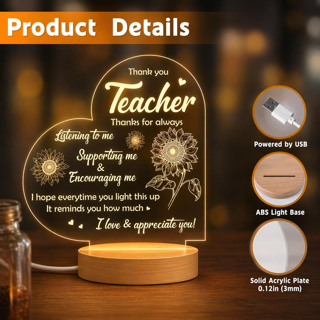 SNAPTRAP Best Teacher Heart-Shaped LED Side Table Lamp (FBA) - Default Title