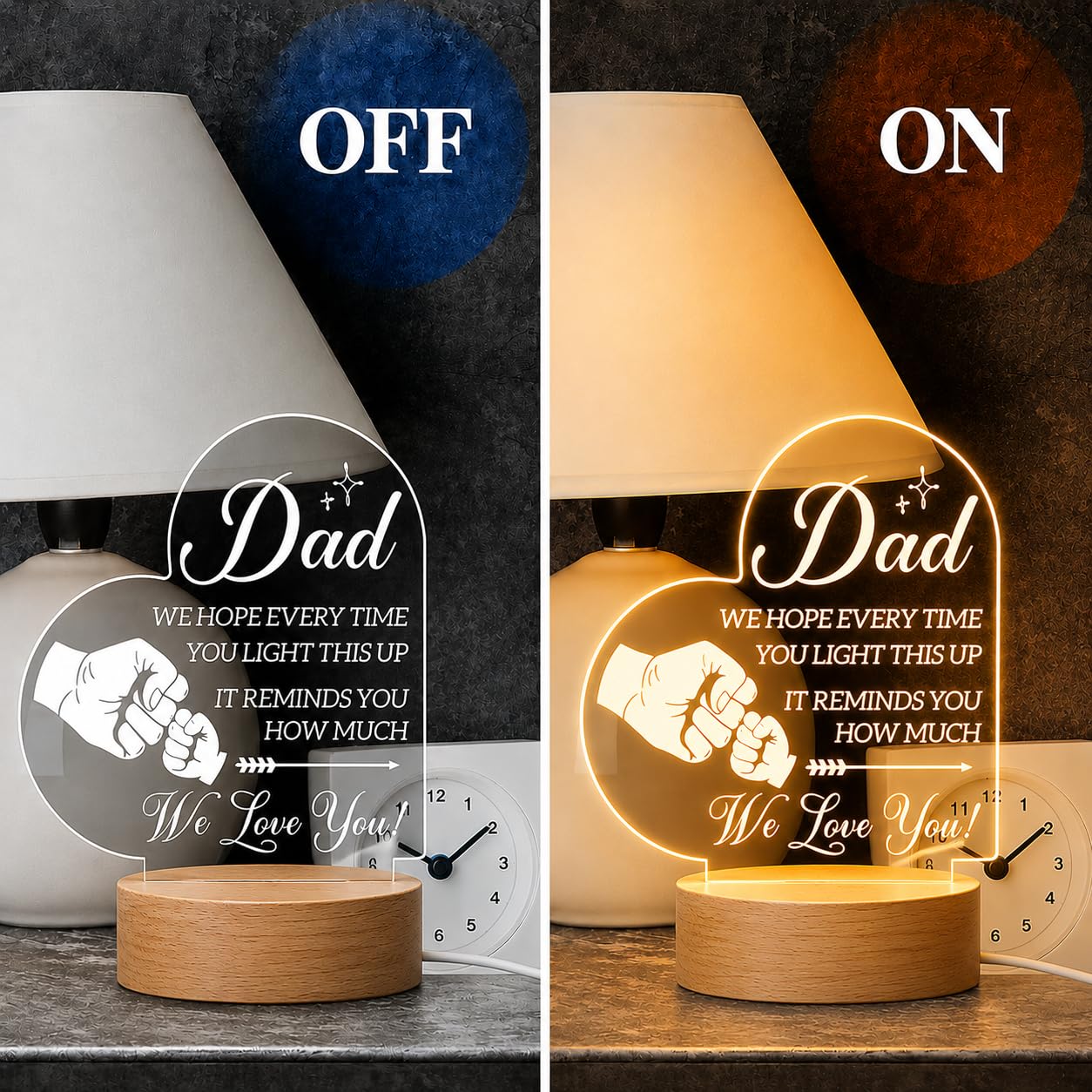 SNAPTRAP Best Dad Heart-Shaped LED Acrylic Lamp with Wooden Base - Default Title