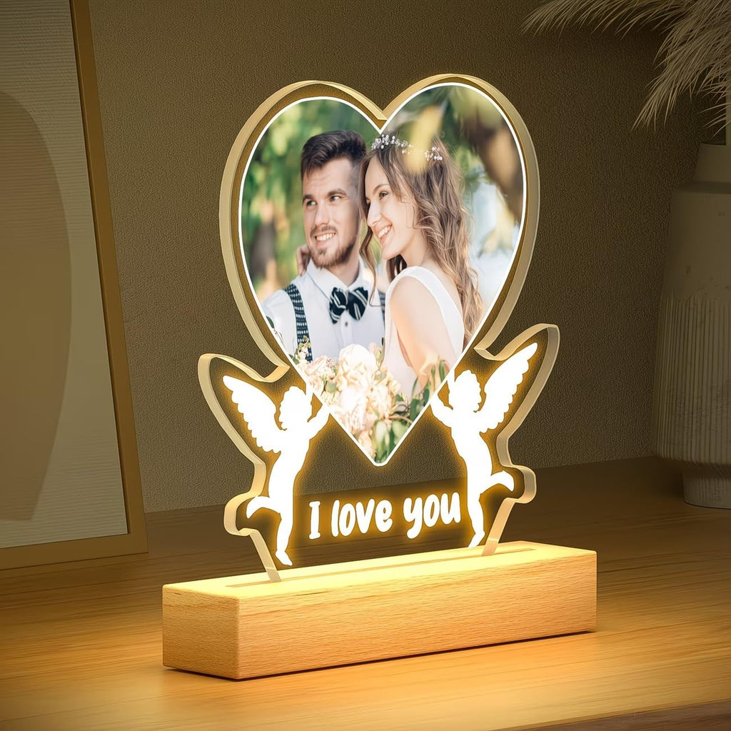 SNAPTRAP Personalized LED Acrylic Photo Lamp with Wooden Base - Love Photo Lamp 2