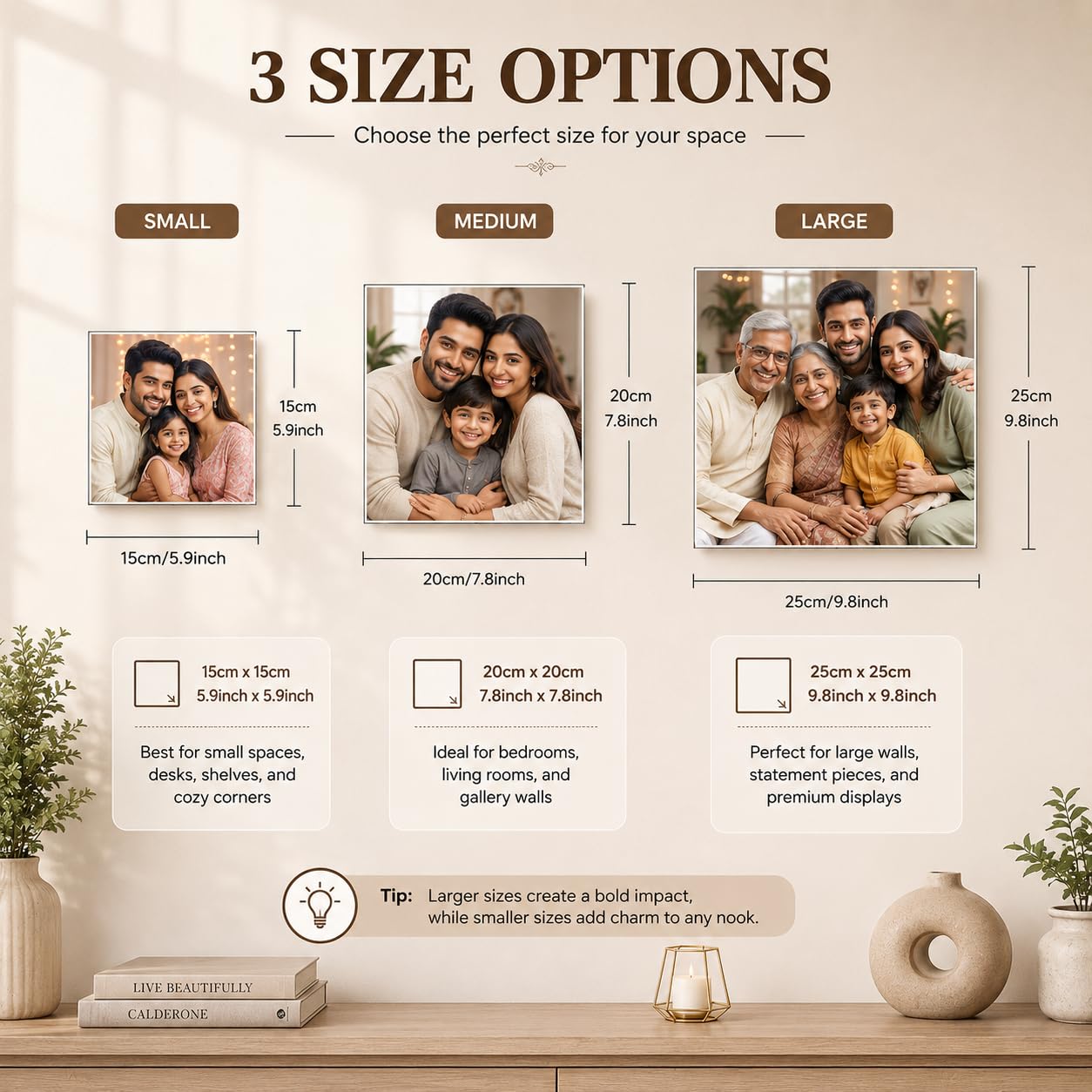 SNAPTRAP Mini Personalized Acrylic Photo Frame with Wooden Stand - Square Large