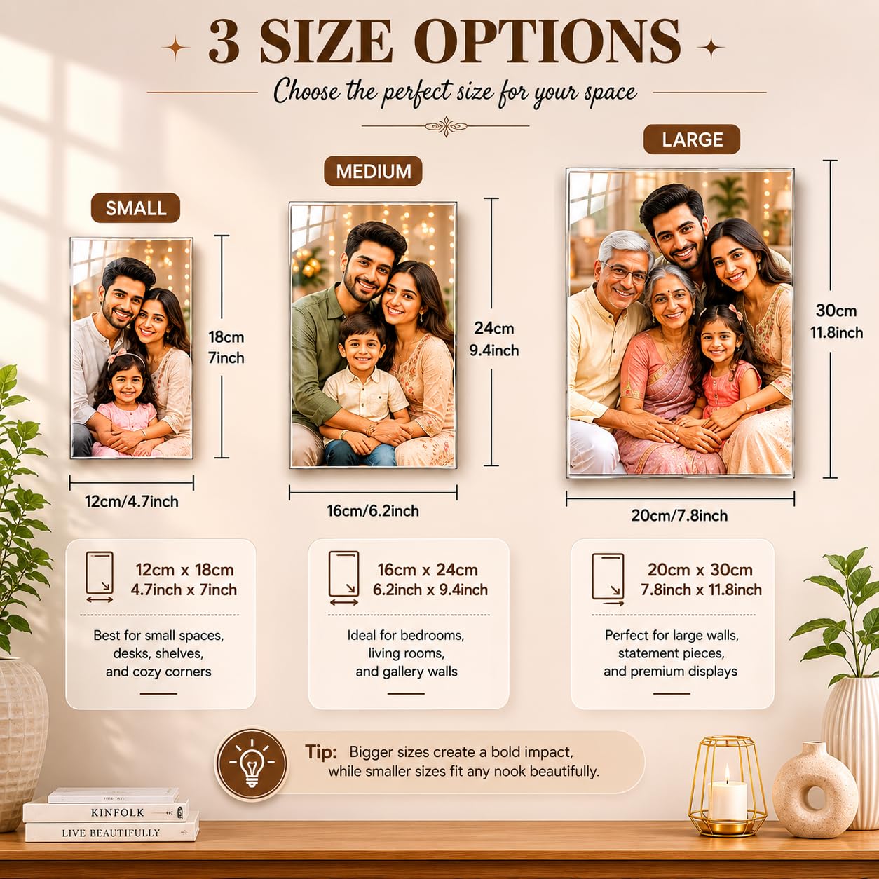 SNAPTRAP Mini Personalized Acrylic Photo Frame with Wooden Stand - Portrait Large