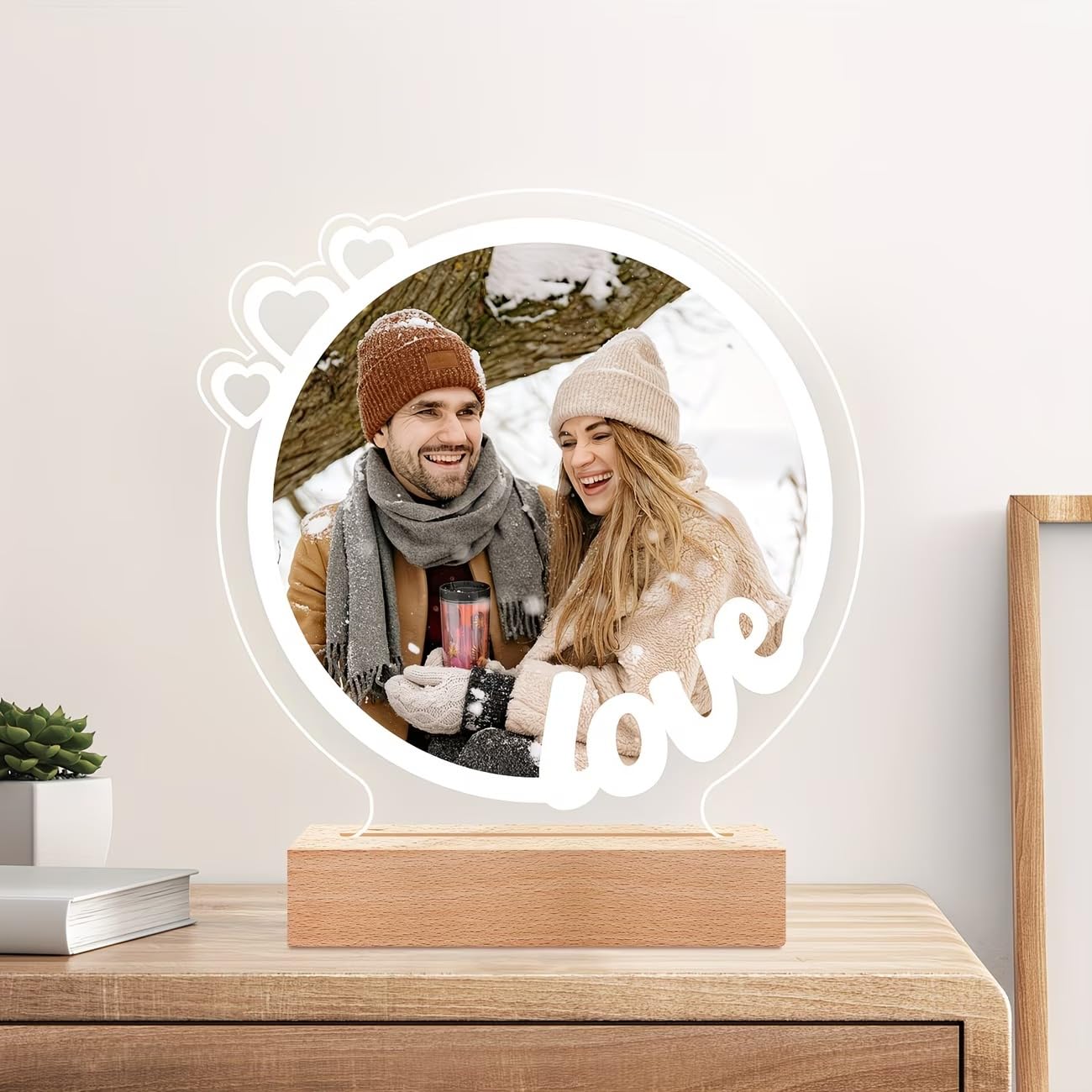 SNAPTRAP Personalized LED Acrylic Photo Lamp with Wooden Base - Love Photo Lamp