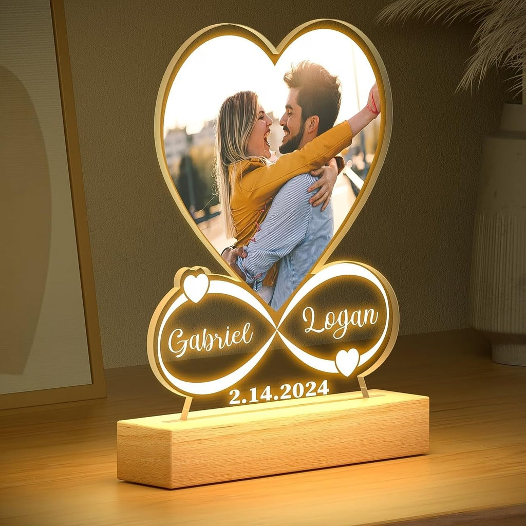 SNAPTRAP Personalized LED Acrylic Photo Lamp with Wooden Base - Heart Infinity