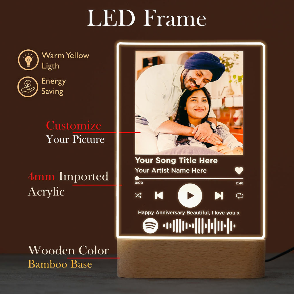 SNAPTRAP Customized Photo Spotify Plaque with Song Code, Acrylic Photo Frame Personalized Gift with Wooden LED Stand, Music Frame Spotify Frame Customised for Birthday Anniversary Wedding - Default Title
