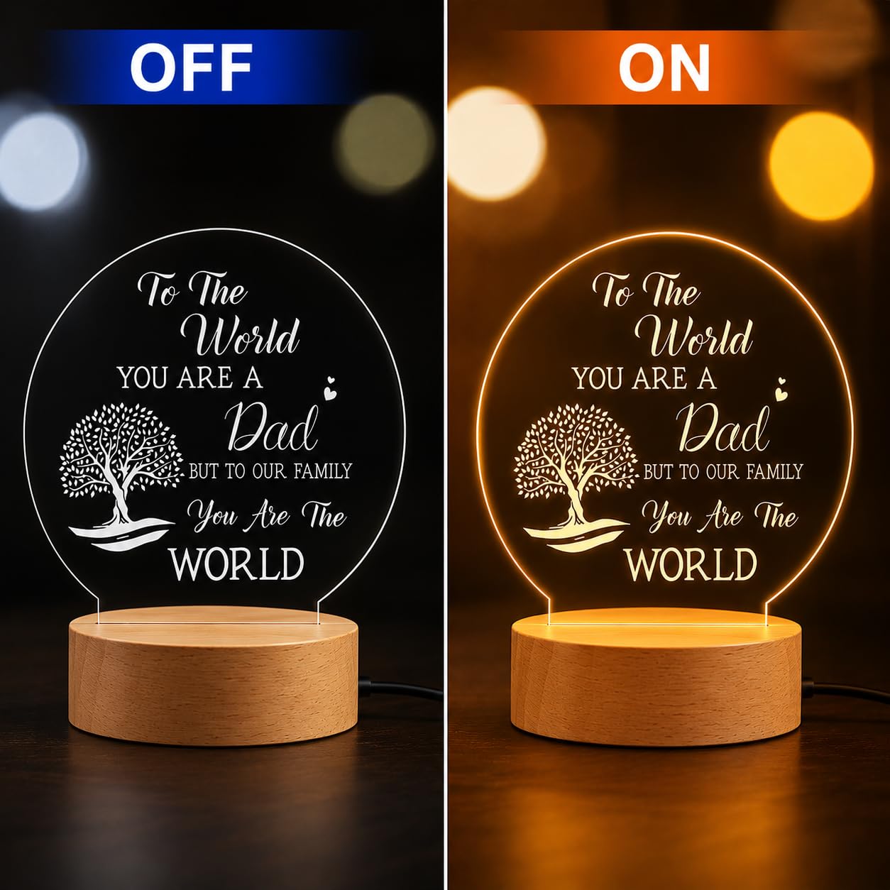 SNAPTRAP Best Dad Round LED Night Light with Wooden Base - Default Title