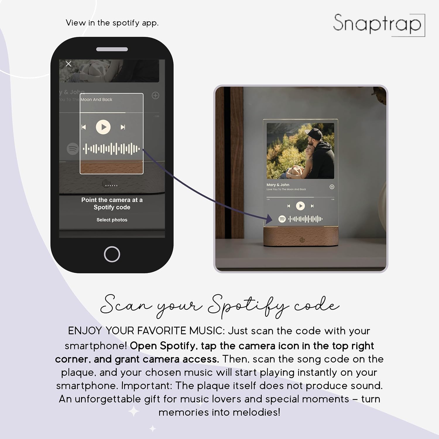 SNAPTRAP Customized Photo Spotify Plaque with Song Code, Acrylic Photo Frame Personalized Gift with Wooden LED Stand, Music Frame Spotify Frame Customised for Birthday Anniversary Wedding - Default Title