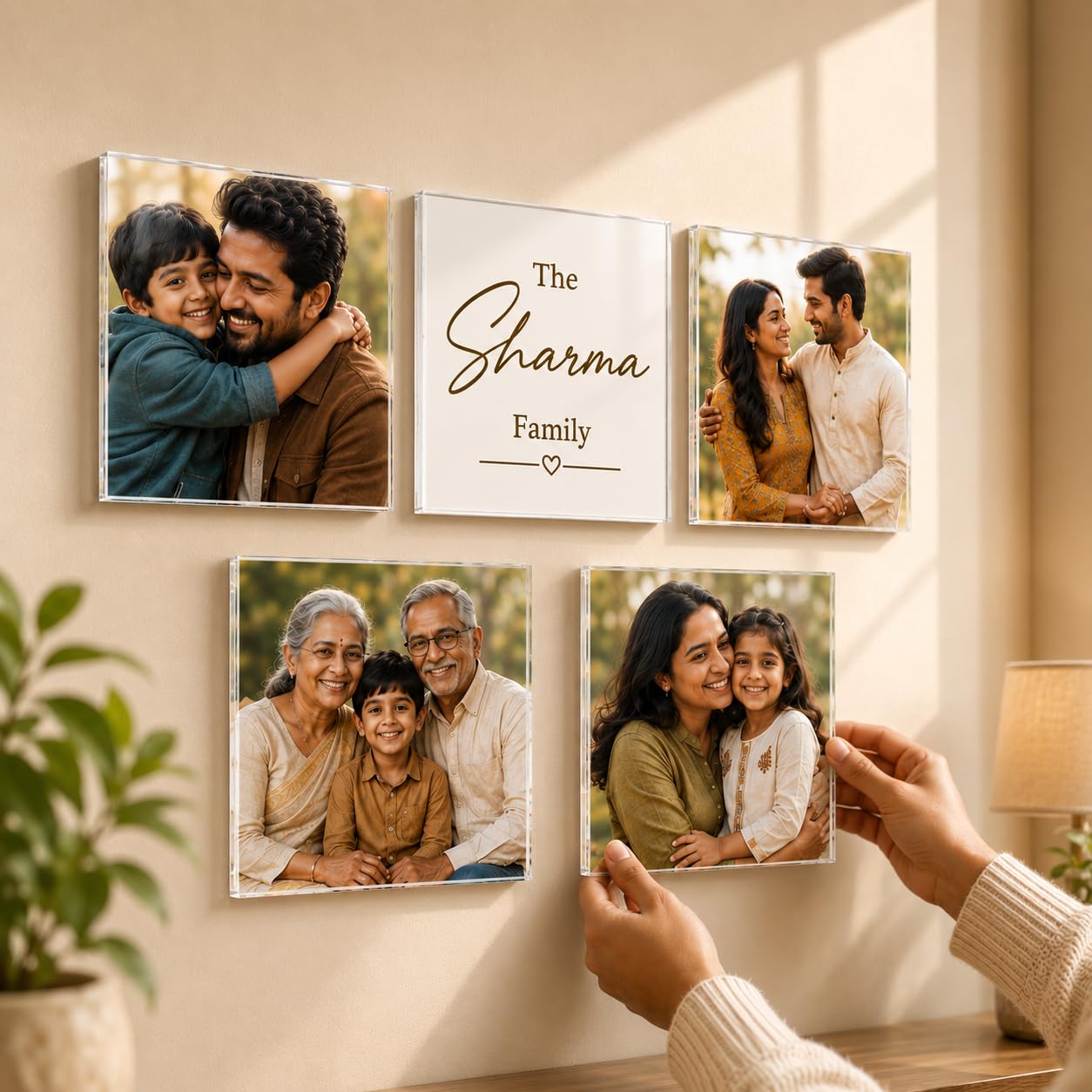 SNAPTRAP Mini Personalized Acrylic Photo Frame with Wooden Stand - Square Large