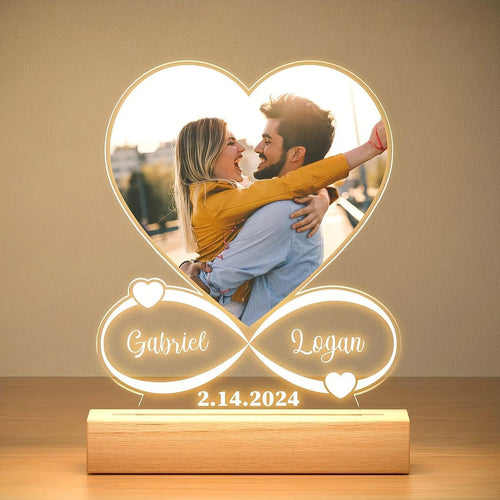 Personalised LED Photo Lamp with Wooden Base – Custom Photo Night Light — Heart Infinity
