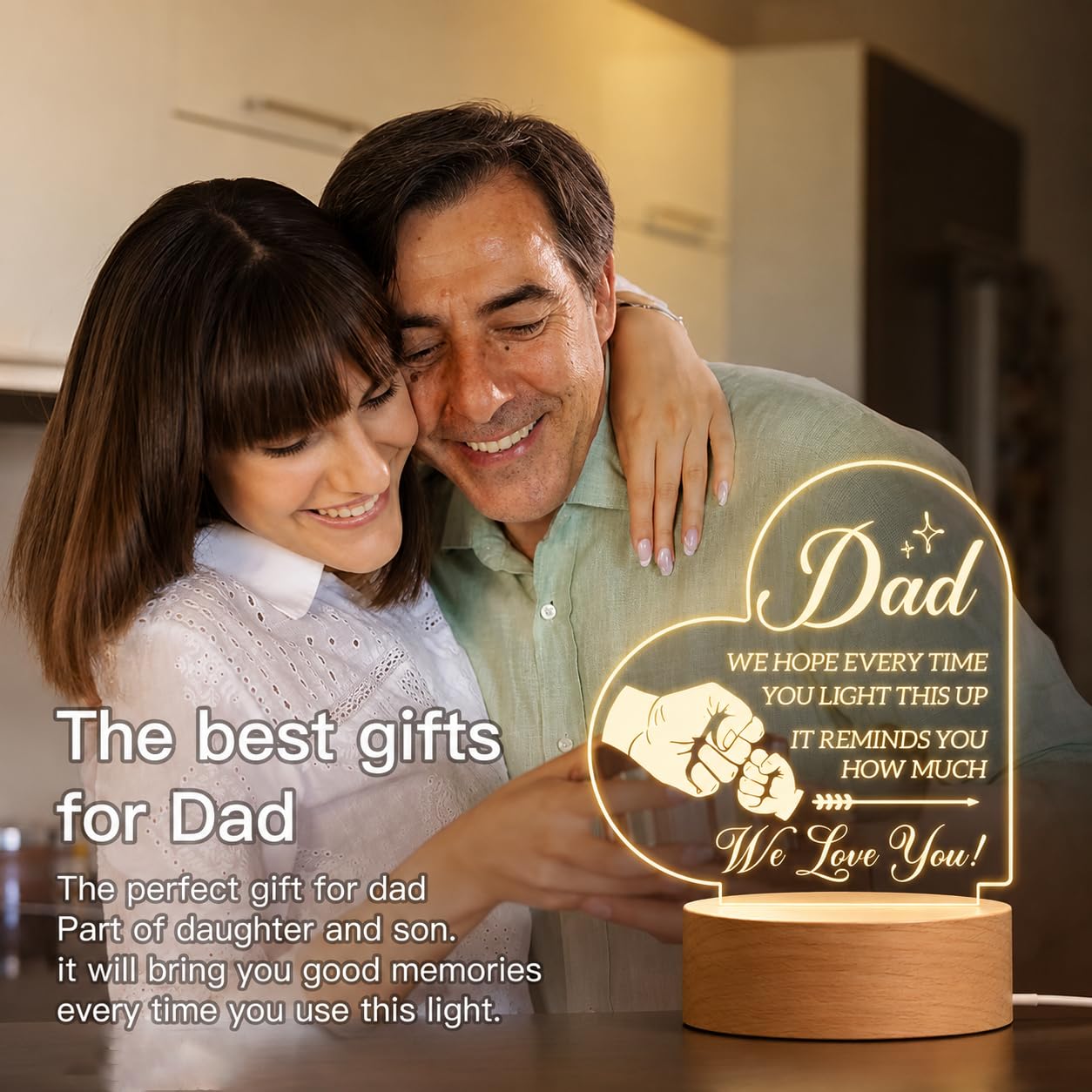 SNAPTRAP Best Dad Heart-Shaped LED Acrylic Lamp with Wooden Base - Default Title
