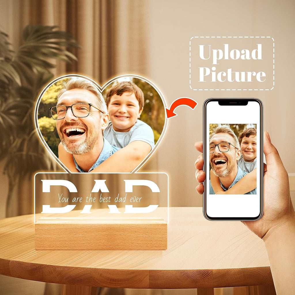 SNAPTRAP Personalized LED Acrylic Photo Lamp with Wooden Base - Dad Heart